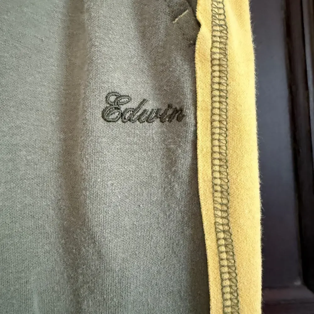 EDWIN | Olive Green and Yellow Side stripe straight leg sweatpants | XL - Picture 3 of 6